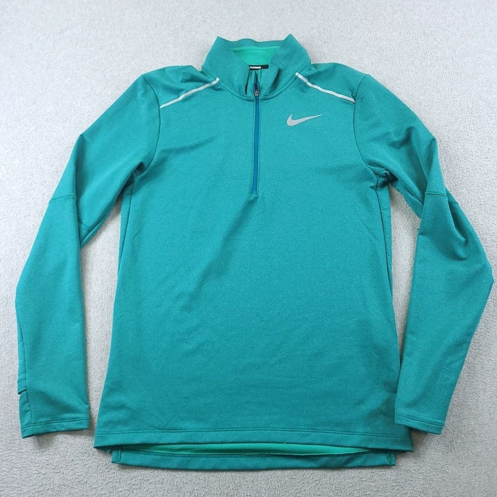 Nike Running Midlayer Mens Small Teal Dri Fit Element 3.0 Quarter Zip Reflective